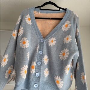 Floral Blue Cardigan Sweater